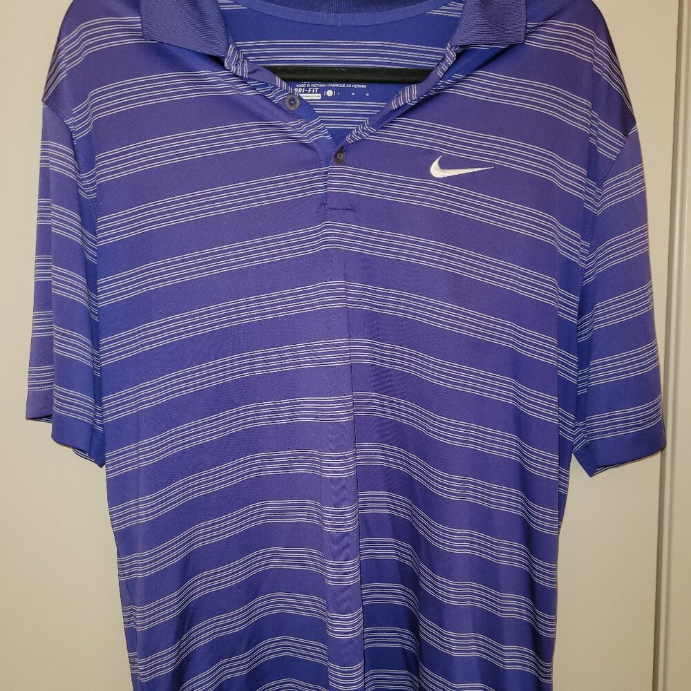 Large Nike Golf Dri-Fit Tour Performance Striped Polo Tee